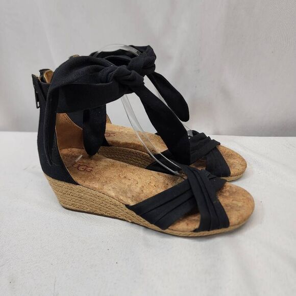 UGG® Women's 6.5 Black Traci Espadrille Wedge Sandals Heels - Picture 3 of 10